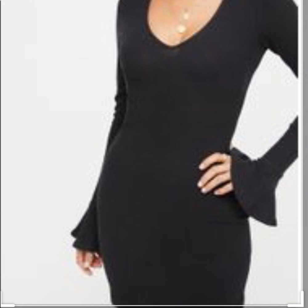 NWOT Free People Black Bell Sleeve Mini Dress - Picture 2 of 5